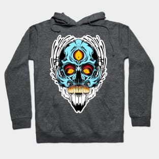 Blue Skull with Three Eyes Hoodie